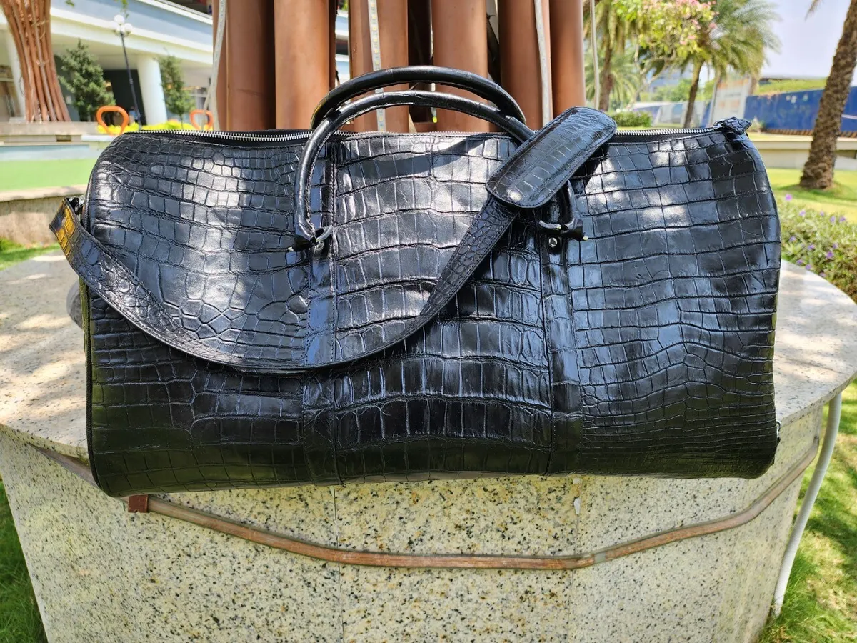 Men's Crocodile Pattern Genuine Leather Bag, Vintage Travel Duffel