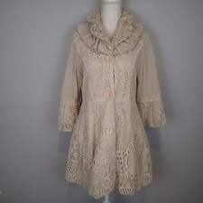 Damee, Inc Cream Coat Button Close Size M Crochet Lace