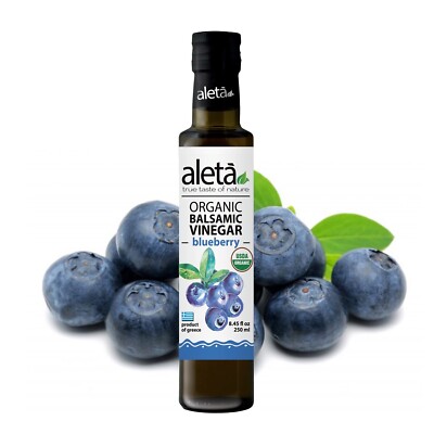 Aleta Organic, Blueberry Infused Balsamic Vinegar, No Additives, 8.45 oz Bottle