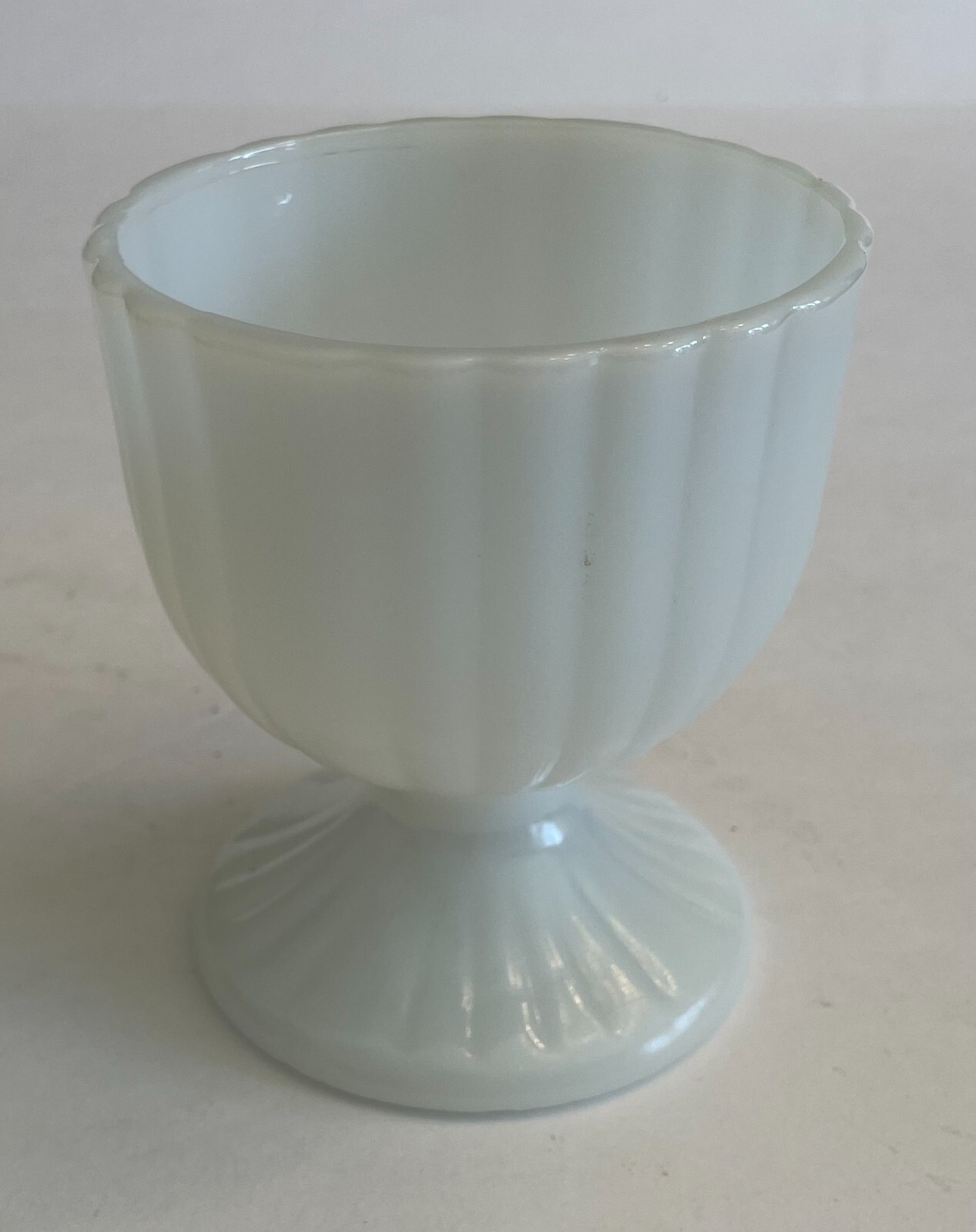 Vintage Milk Glass Pedestal Compote Bowl with Ribbed Sides