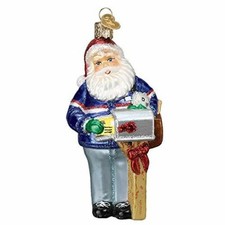 Old World Christmas Glass Blown Ornament, Postman Santa With OWC Gift Box 