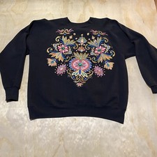 Vintage 1991 Marcy N Me EZL Sweater Floral Design W/ Beaded Acc USA Made One Sz.