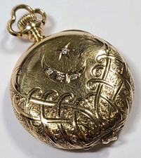 Elgin Grade: 267 Size 0s 15 Jewels 14k Yellow Gold and Diamond Pocket Watch