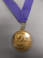 2nd place gold wreath medal blue neck drape trophy