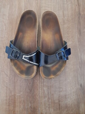 Birkenstock Madrid Sandals Black With Stones In The Right Foot