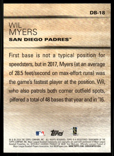 2018 Topps Update #DB-18 Wil Myers Don't Blink - Picture 2 of 2
