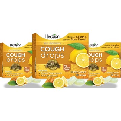 Herbion Naturals Cough Drops Honey Lemon 18 Herbal Formula 3 Pack