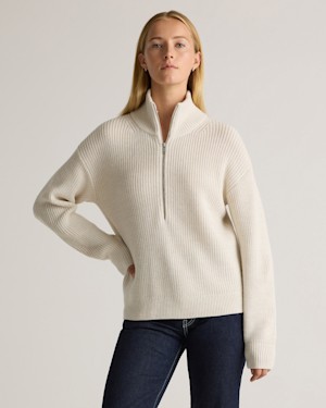 Quince Women Australian Merino Wool Half Zip Sweater Cream M