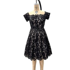 Eliza J Dress Spanish Black Lace Drop Shoulder Fit Flare Party Size 8 Petite