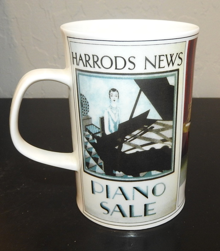 Harrods Knightsbridge Bone China Mug "Piano Sale" Art Deco Made in England
