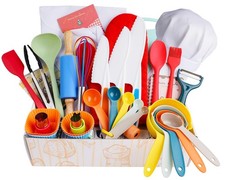 Kids Cooking Set Real Baking Utensils with Kitchen Tool Guide for Kids with C...