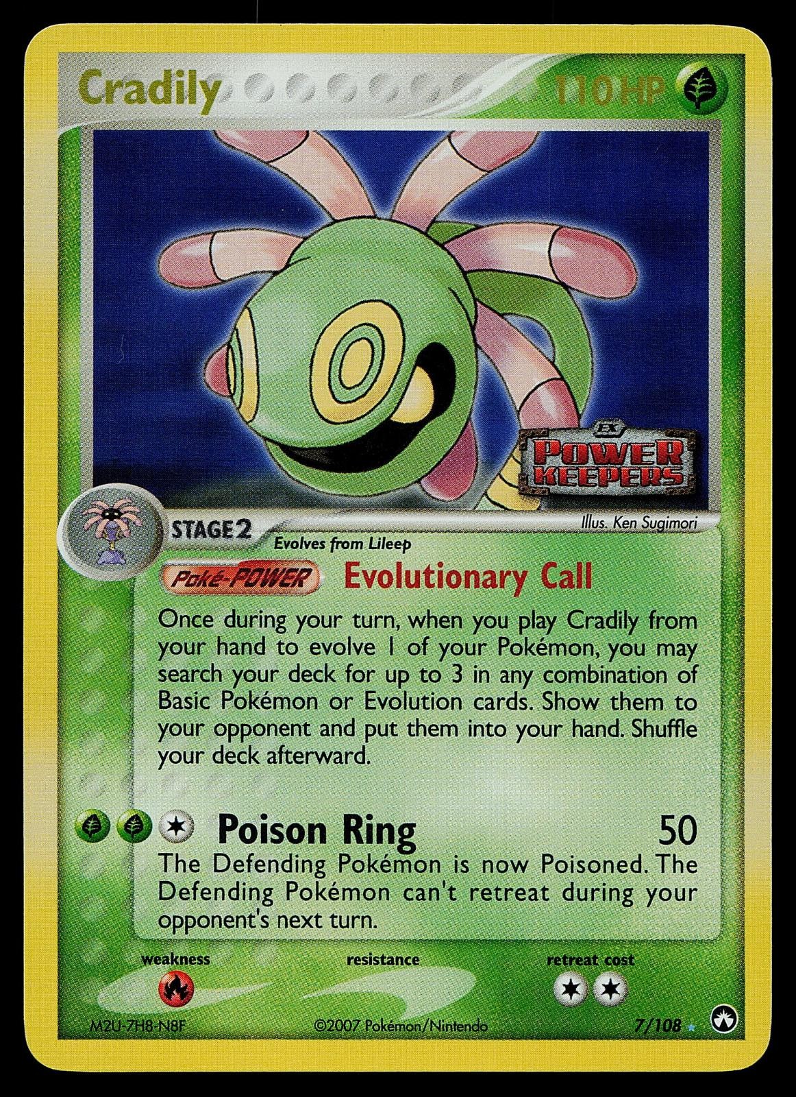 Pokemon Card - Cradily Power Keepers 7/108 Holo Reverse Holo Rare Stamped