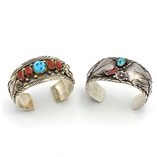 Bracciale Southwest Navajo firmato sterling turchese corallo rosso 7 pollici lotto di 2 #S5303 3