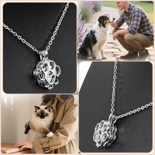 Silver Paw Print Heart Pet Ashes Memorial Necklace with Inner Box For Dog Cat