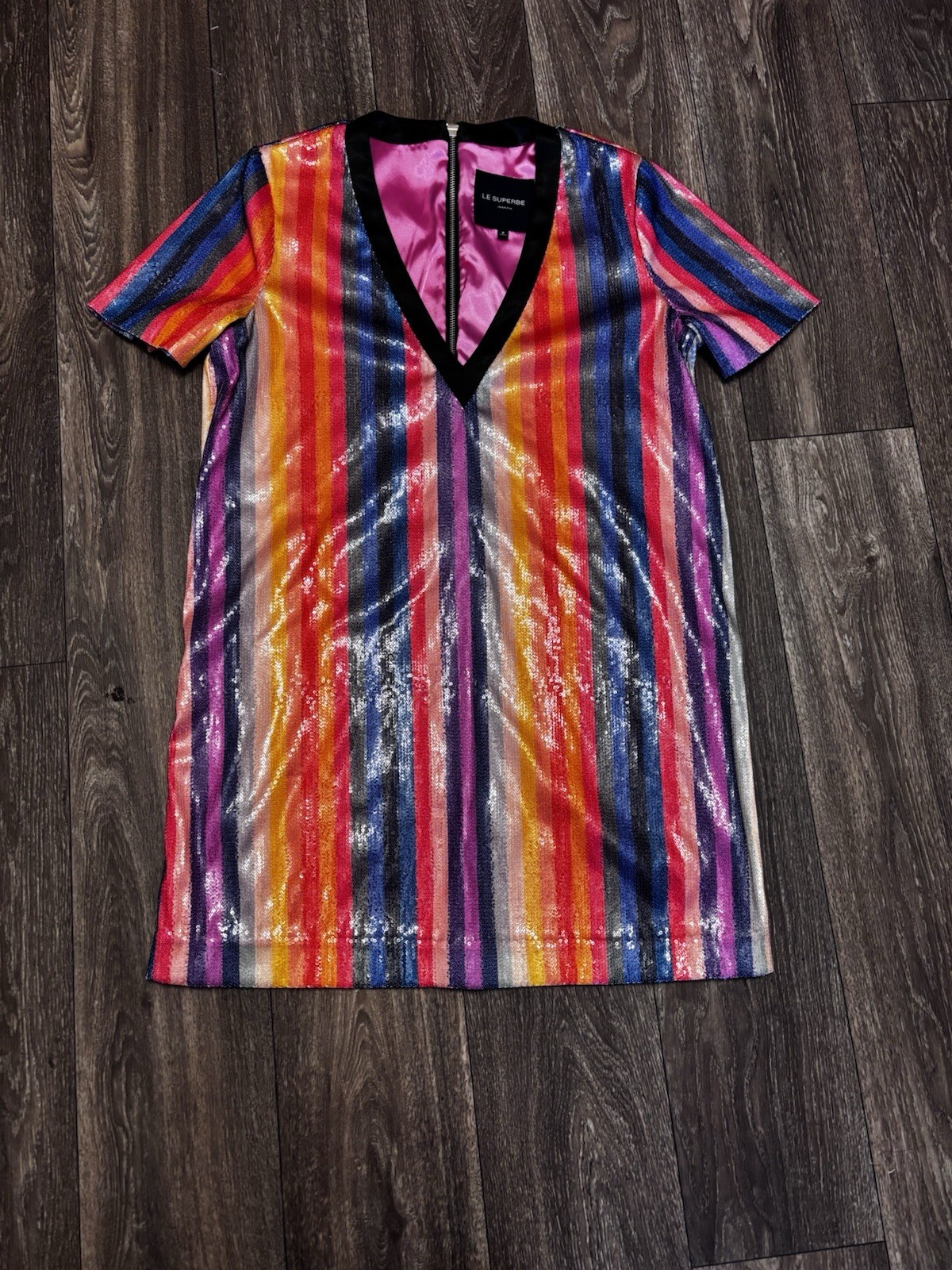 Le Superbe sequence mini rainbow Stripe dress Sz 8 - image 2