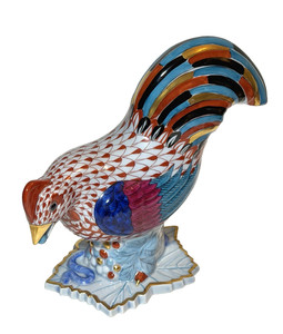 Designer Estate HEREND Rust Fishnet 7 1/4” Rooster Bird Figurine Signed