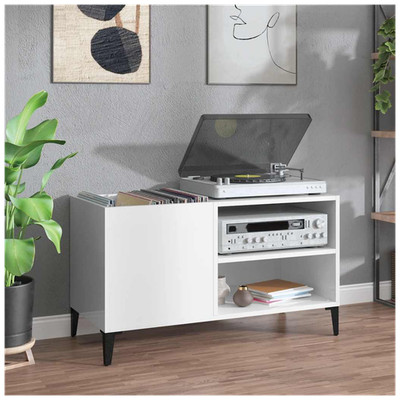 Schallplattenschrank Hochglanz weiß 84,5x38x48cm Ingenieurholz Vinyl Aufbewahrung