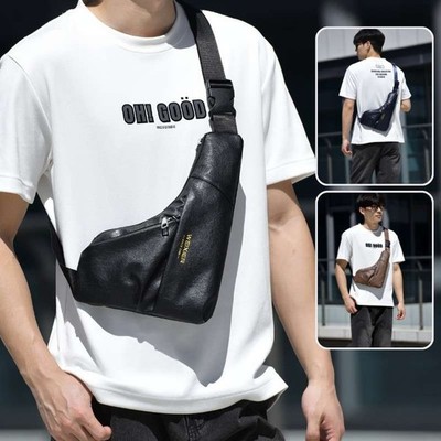 Men Waterproof PU Leather Crossbody Chest Bag Handbag Shoulder Pack Sport Travel