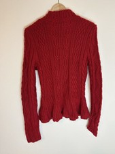 Lauren Ralph Lauren Petite M Sweater Pullover Cable Knit Fisherman Red Chain