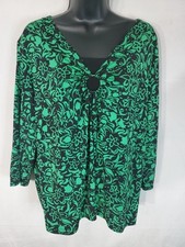 Vintage Carol Rose Blouse Women's Size 2X Floral Keyhole V-Neck MADE IN USA