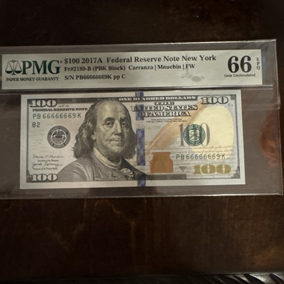 #ad Fancy Serial Number $100 Dollar Bill EXTREMELY RARE SERIAL NUMBER PB66666669K $1000.00