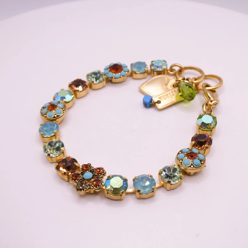 Pulsera para mujer Mariana Swarovski azul estrás 7,5" flor gruesa 0,5" ancho  Foto 2 de 4