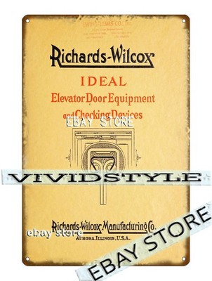 Tin Sign 1920 Richards Wilcox Elevator Door Equipment Trade garage shop wall