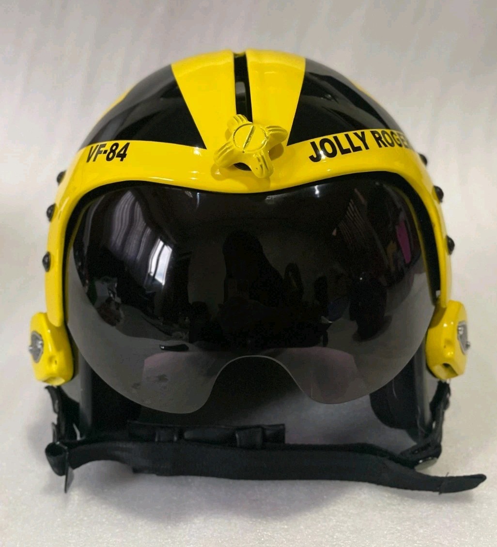 SIZE XL-XXL HGU-33 JOLLY ROGERS BLACK PILOT HELMET REPLICA+badge