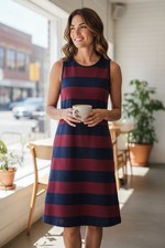 NWT Ann Taylor Loft Navy Maroon Striped Sweater Dress Size Small M T Wool Blend