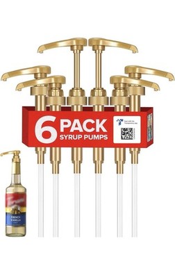 Torani Syrup Pump 6-Pack Gold, Coffee Syrup Pump Dispenser
