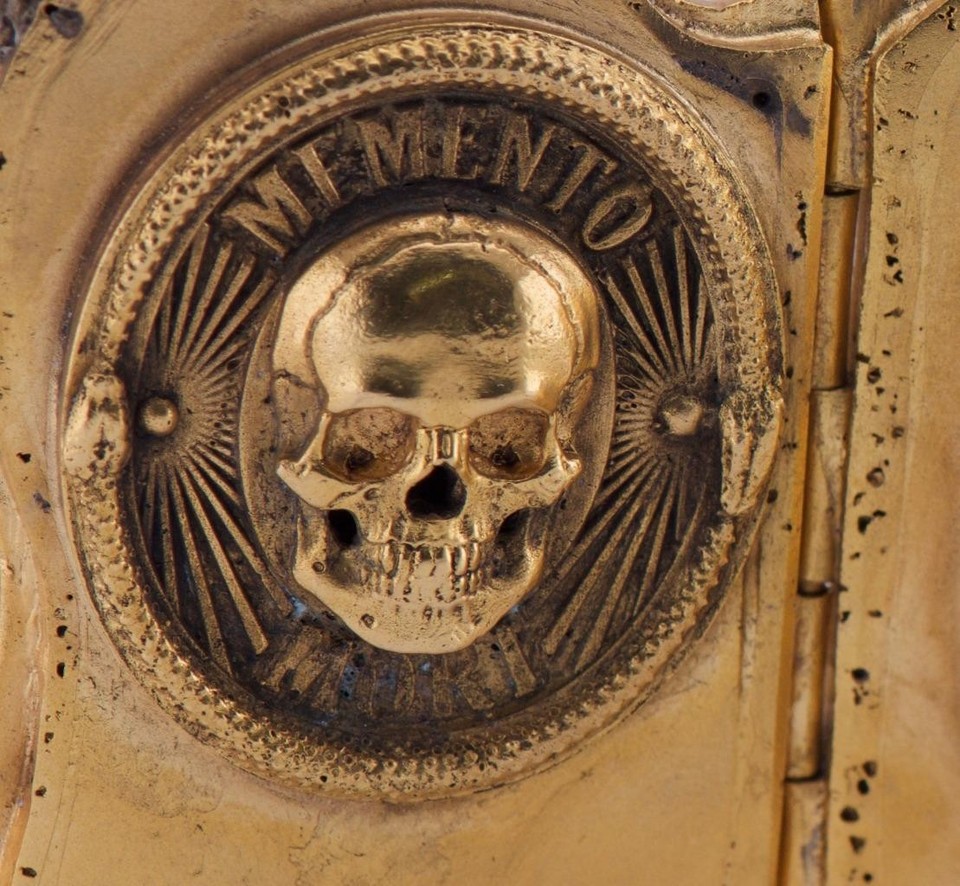 Desk Clock Antique Gilt Bronze Miniature Memento Mori Skull Doctor's ...