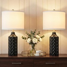 25'' Ceramic Table Lamps Set of 2 3-Way Dimmable Nightstand Lamps Bedroom