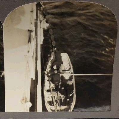 Private Stereoview Photo 1911 Sandy Hook Pilot S.S. New York Harbour Antique #2