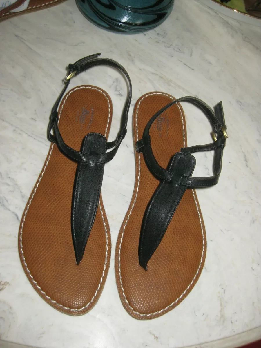 BASS Black Between the Toe Brown Faux Leather Sandals Size 8 Med