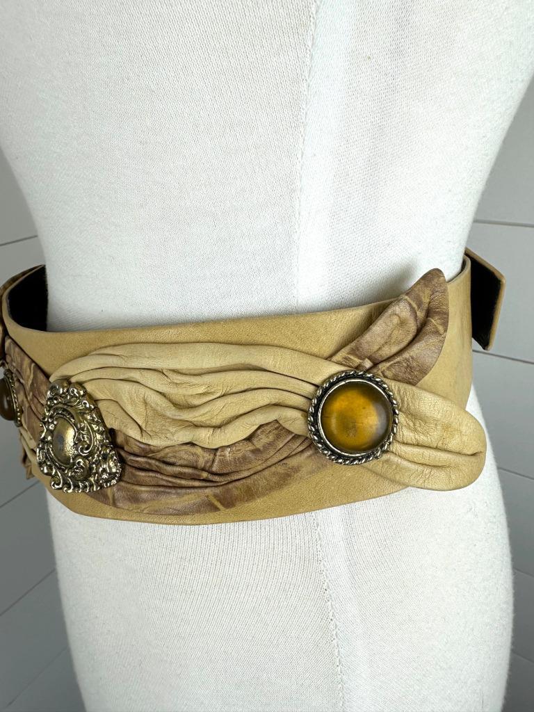 Vintage Leatherock Nina Arjani 80s Embellished Leather Belt San Diego Sz Small 1970 main image 3