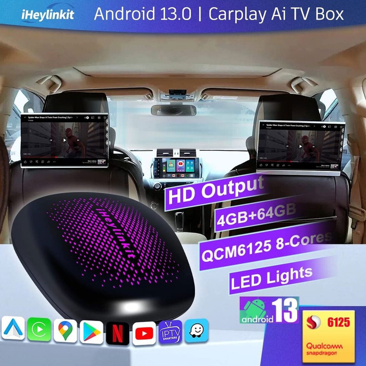 Android13 CarPlay AIBox 用 4GB+64GB 4G+64GB CarPlay AI Box Android 13.0 Carplay & Android Auto