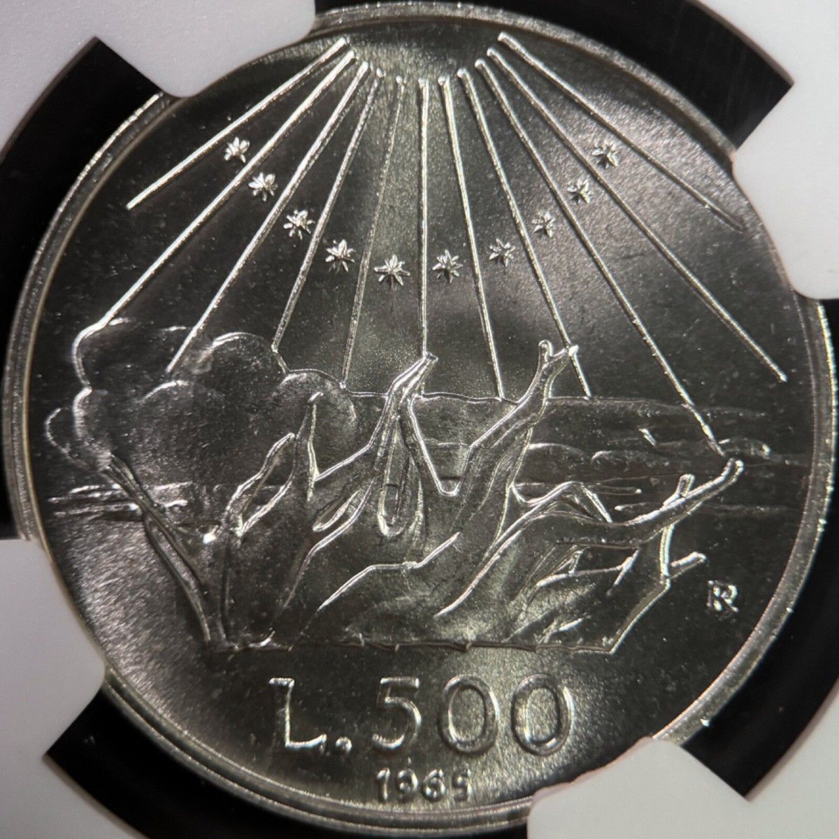 ITALY. 1965, 500 Lire, Silver - NGC MS66 - Dante Alighieri, Divine