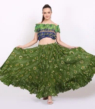 Olive Polka Dot 4 Tier Jaipur Gypsy Cotton Belly Dance Elastic Waist Long Skirt