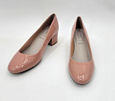 M&S COLLECTION Wide Fit Patent Block Heel Court Shoes UK
