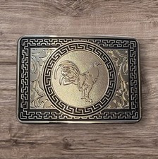 Cowboy Belt Buckle For Man - Rooster 4 1/2"x 3 1/8" Silver Tone/Black