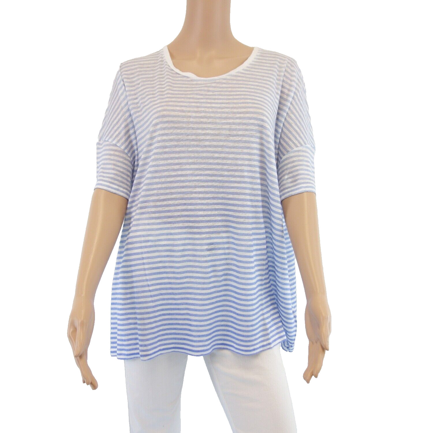 Футболка Damen Weiß Blau MAJESTIC Leinenshirt с УЗОРАМИ Leinen 44 XXL, футболка Neu