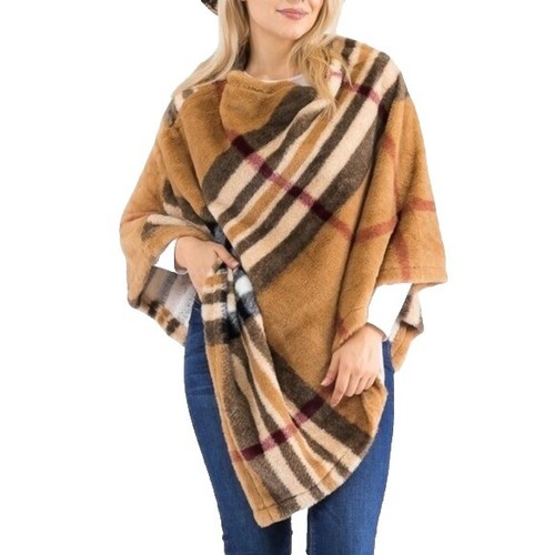 Vtg 60s 70s Ladies Wool Hooded Poncho Zip Up Coat Womens L-XL Cape