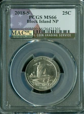 2018 S BLOCK ISLAND FLAG QUARTER PCGS MS66 PQ MAC SPOTLESS . 