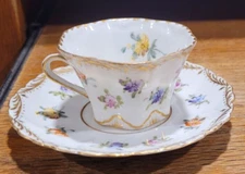 Vintage W Dresden Bone China Demitasse Cup/Saucer - Floral w/Scallop Rim