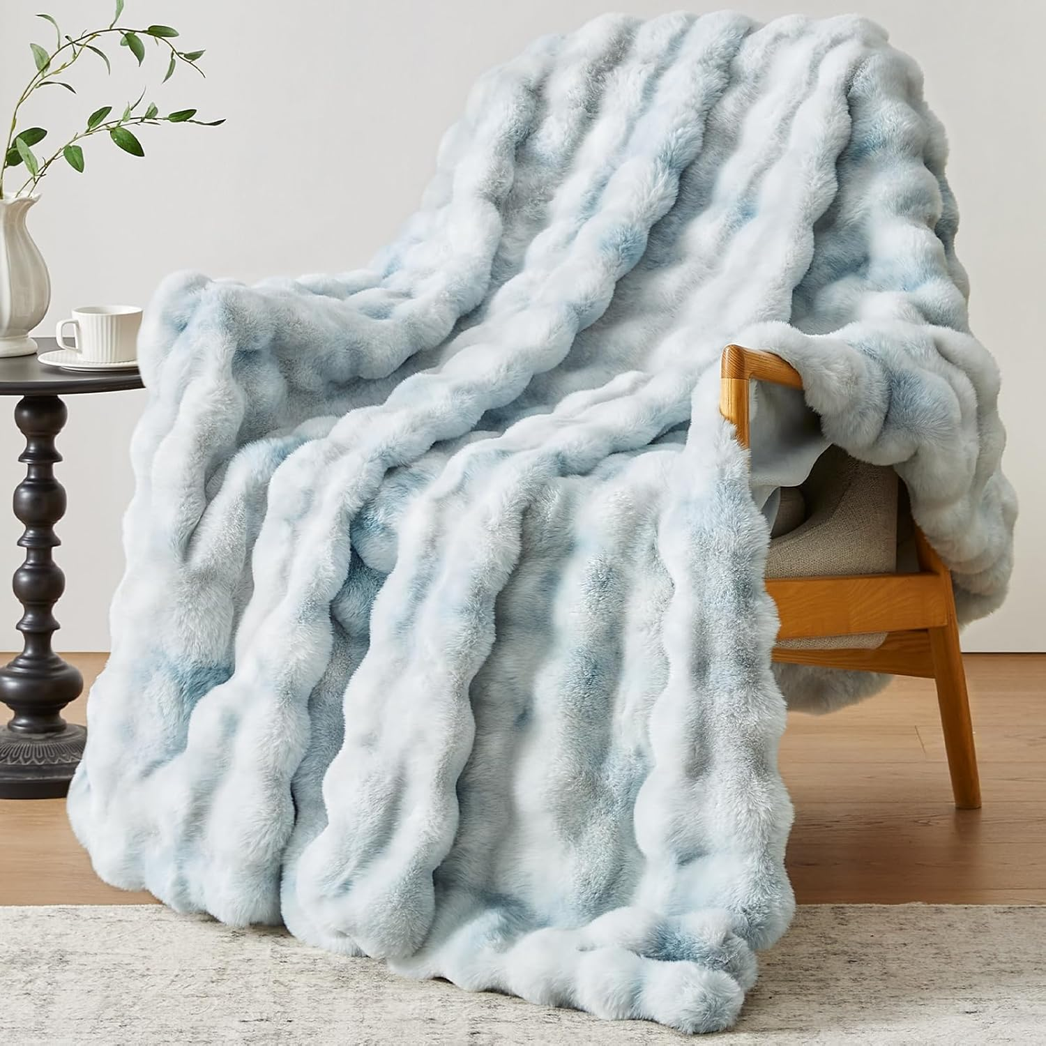 Manta de piel sintética, 1000GSM mullida suave burbuja manta para sofá cama, acogedora P