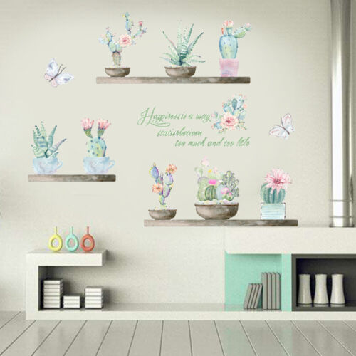 Removable Wall Clings Green Pot Wall Decooration Flower Quote Decal - Afbeelding 1 van 12