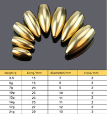 30/Pack Fishing Brass Sinker Flipping Weight Bullet Bass Sinker Tackle 3.5g-21g
