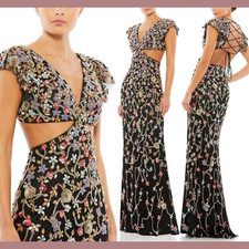NWT $698 Mac Duggal [ 0 ] Cutout Waist Corset Back Floral Embellished Gown G1877