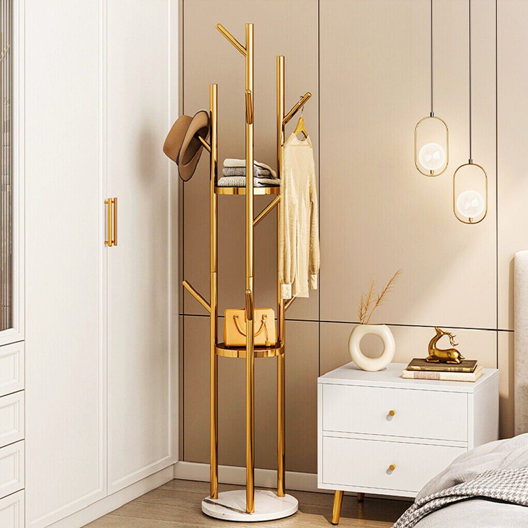 LOZABEE Garderobenständer Aus Metall Mit Marmorsockel – Freistehend, 178 Cm Hoch, 12 Haken (weiß)