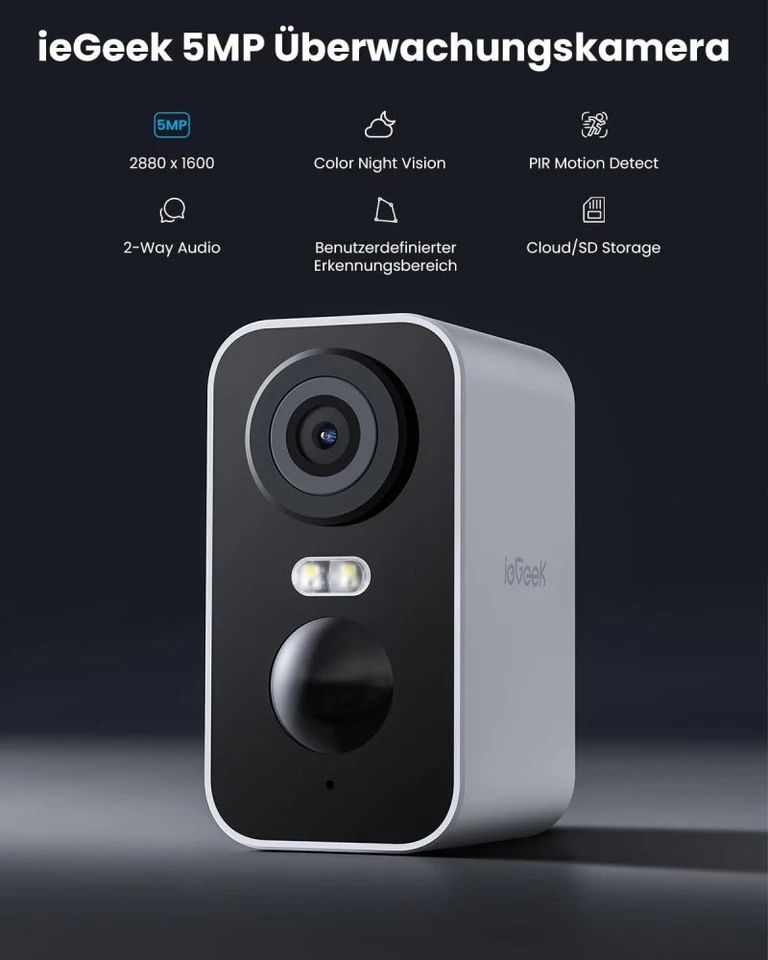 Telecamera di sicurezza 5MP ieGeek esterna batteria PIR riconoscimento persone H.265 visione notturna - Immagine 3 di 4